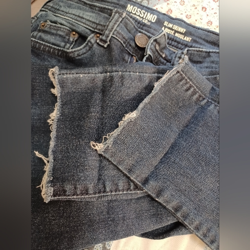 A Mossimo Supply Co. Dark Blue Slkm Skinny Raw Ankle Denim Jeans - Picture 7 of 9